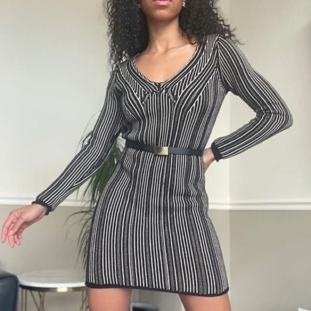 Max Studio V Neck Knit Sweater Dress